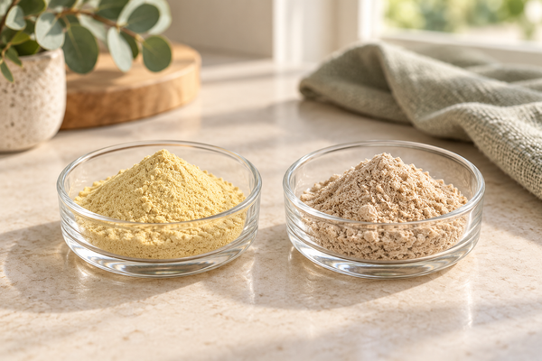 Lion's Mane extract vs powder shown side by side in glass dishes
